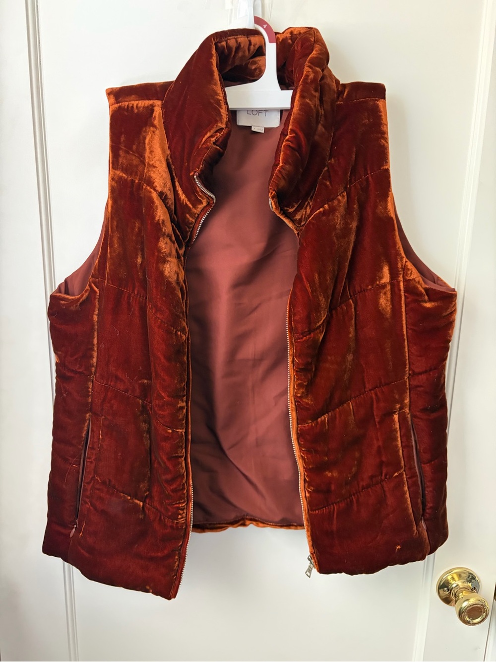 LOFT Velvet Quilted Puffer Vest in Orange/Rust